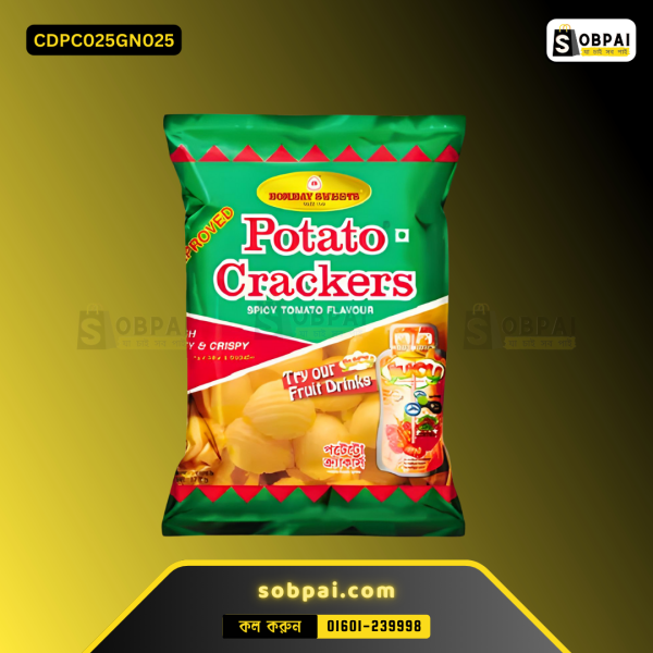 Bombay Sweets Potato Crackers pack with crispy crackers visible.