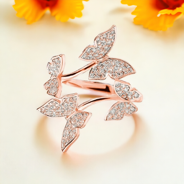 Adjustable butterfly ring in rose gold color for women.