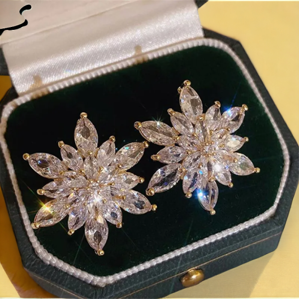 Close-up of SobPai's Exaggerated Luxury Crystal Flower Stud Earrings