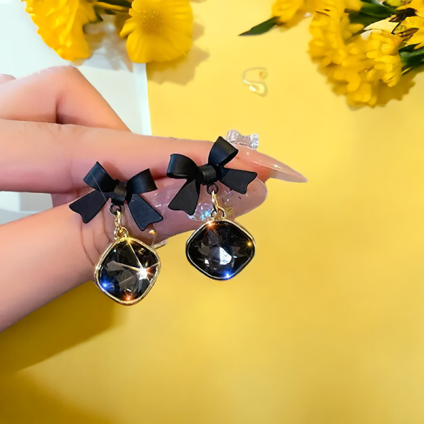 SobPai Fashion Mystery Black Jewelry Bow Pendant Earrings