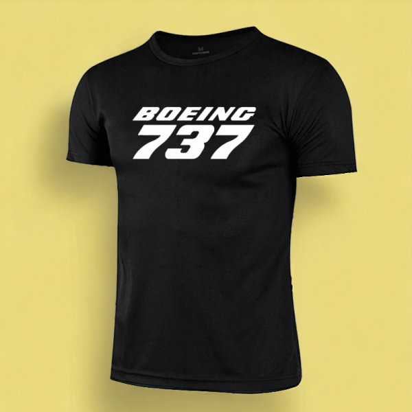 Front view of SobPai Boeing 737 Sign Active T-Shirt, black color, crew neck