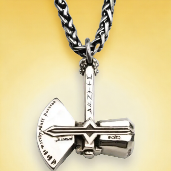 Retro Nordic Style Hammer Anchor Ax Pendant Necklace in Silver