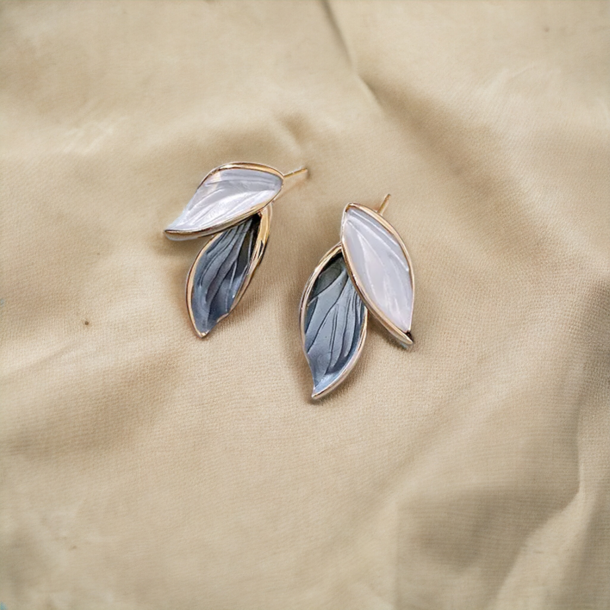 "SobPai Grey Leaf Stud Earrings, trendy metal design for women"