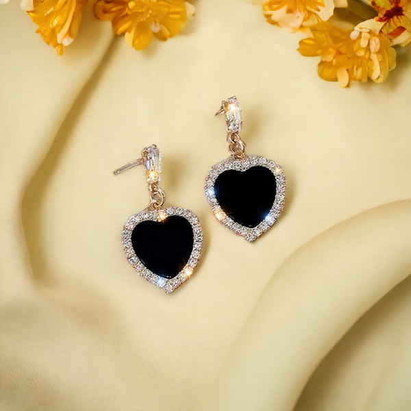 Elegant SobPai Korean Black Round Rhinestone Earrings for Women