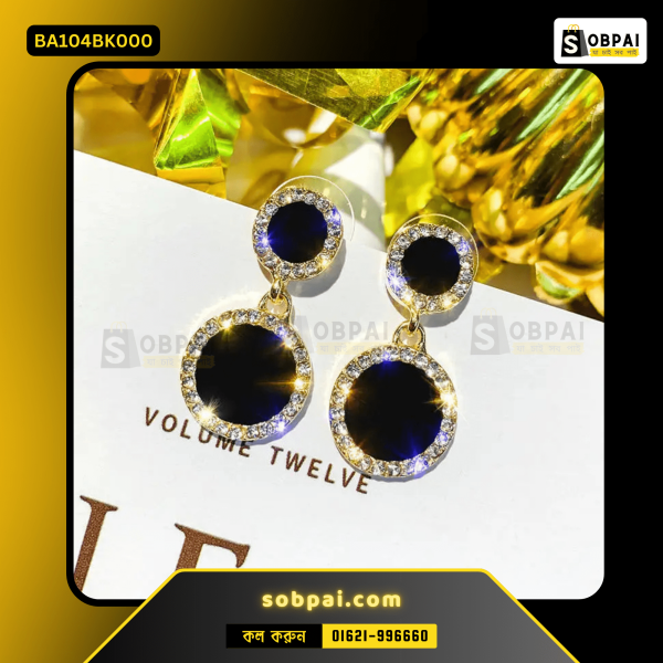 Elegant black heart rhinestone drop earrings for women