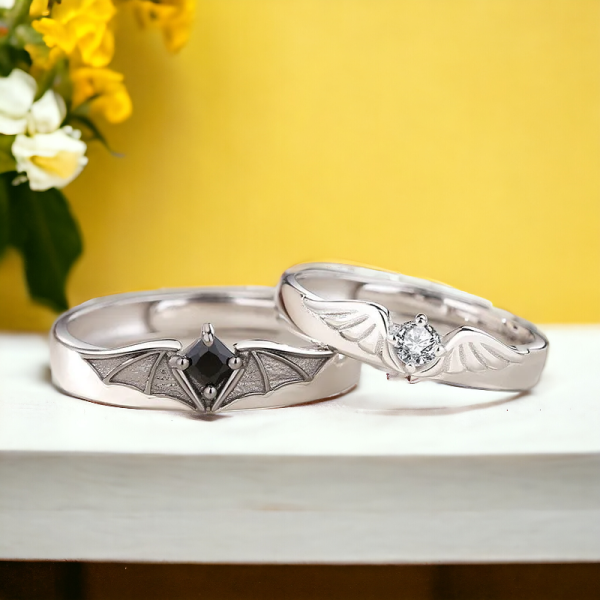 SobPai Angel Demon Couple Rings with Wing Design"