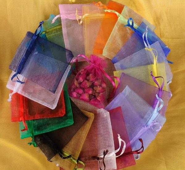 A collection of organza bags in 24 vibrant colors.