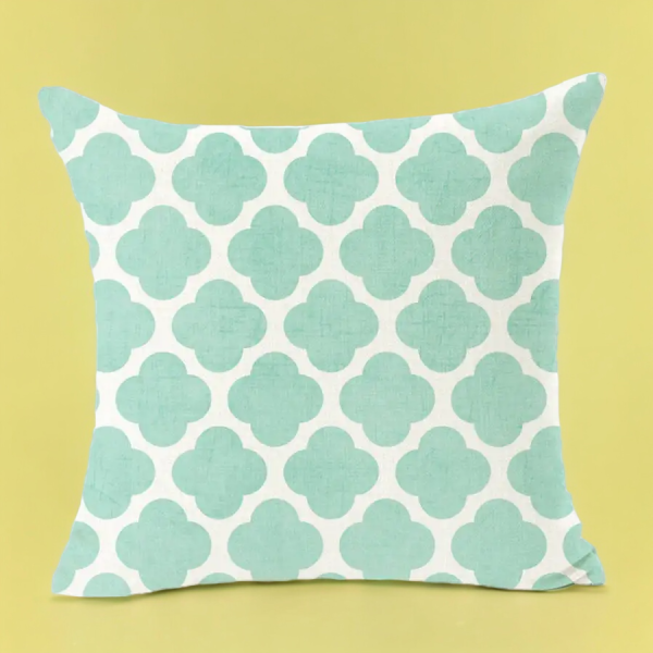 "SobPai's decorative geometric pillow cover styled in a modern living room."