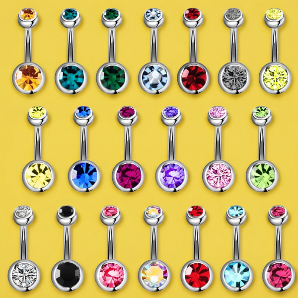 Assorted Crystal Navel Belly Rings in a Set of 10, 15, or 20 Pieces