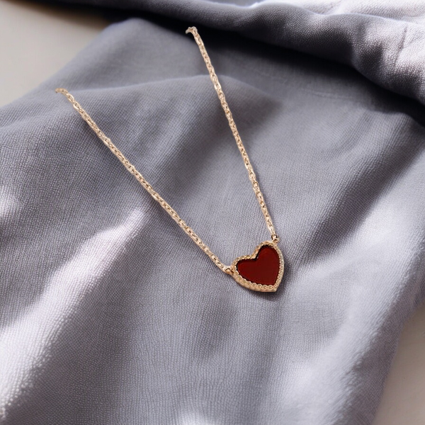 Big Red Heart Necklace with Gold Halo on Long Gold Chain