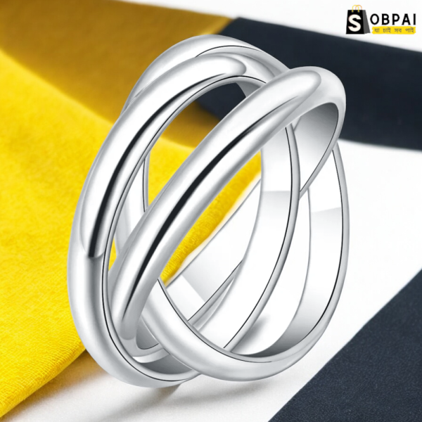 "SobPai Elegant Silver 3-Circle Wedding Ring for Women"