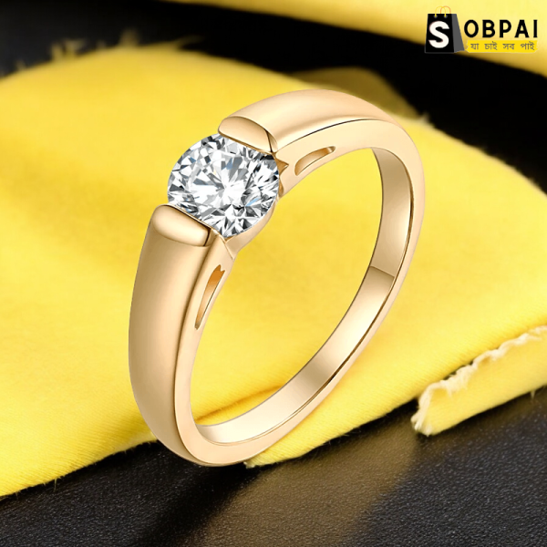 Front view of SobPai Precious American Diamond Crystal Titanium Steel Engagement Ring for Women & Girls