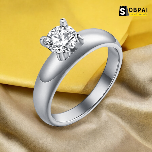 SobPai Stainless Steel Ring with 6.5mm Moissanite, Size 7