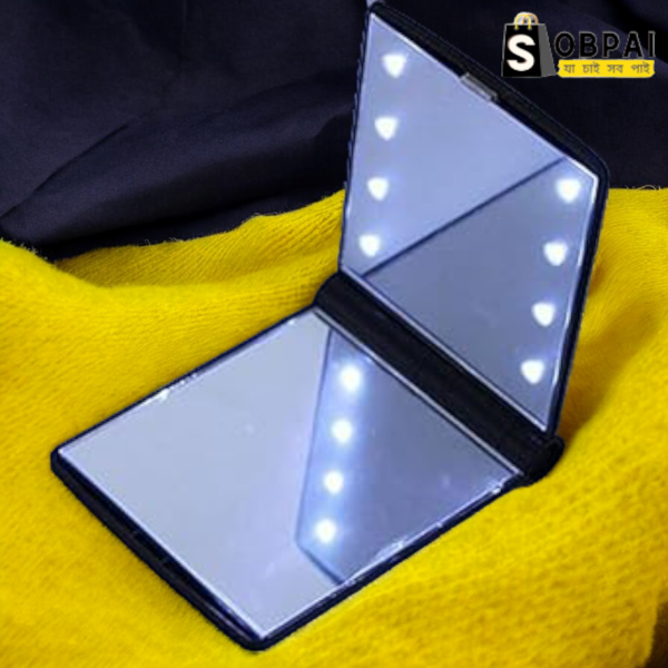 SobPai 8 LED Lights Pocket Mirror, front view, portable cosmetic accessory