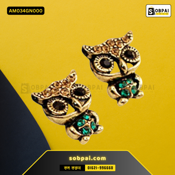 Owl-shaped stud earrings with sparkling crystals.