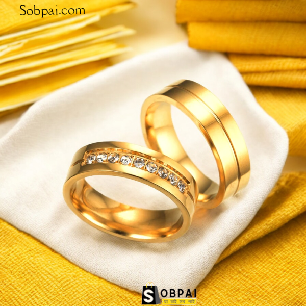 SobPai Gold Couple Ring with Cubic Zircon Stone