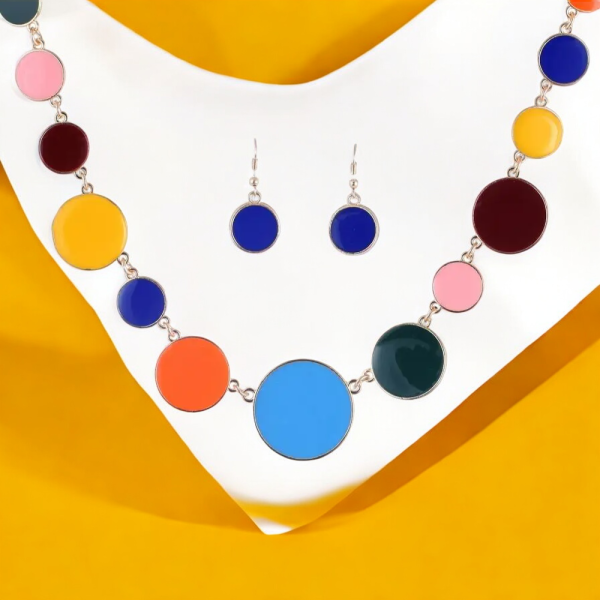 Multicolor Circles Shape Enamel Necklace and Earrings Set for Women