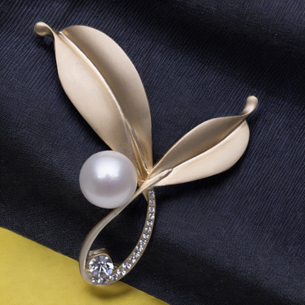 Elegant Plant Leaf Brooch on a Coat