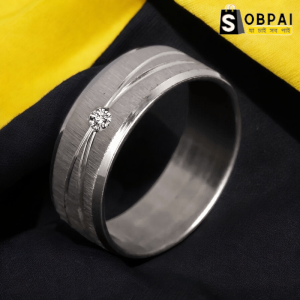 SobPai brushed steel ring with cubic zirconia crystal