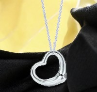 Silver Plated Open Heart Pendant Necklace with Crystals