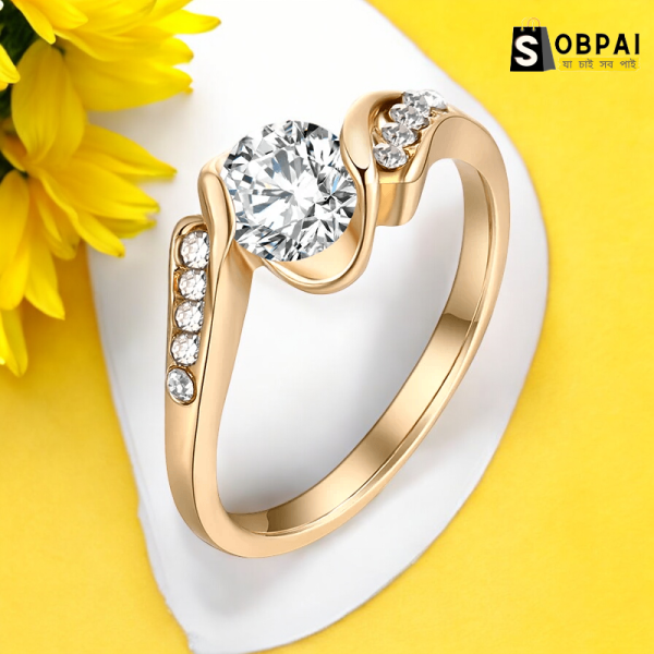 "SobPai's Gold Plated R531 Ring adorned with sparkling Cubic Zirconia stones, designed for elegance and sophistication."