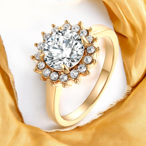 "Gold Cubic Zirconia Ring for Women