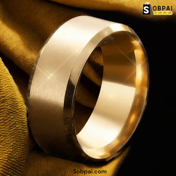 Front view of SobPai Classic Moon-Shaped Stainless Steel Wedding Band