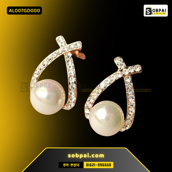 Elegant pearl bowknot drop earrings with gold-plated finish for women.