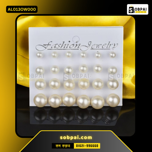 A 12-pair set of simulated pearl stud earrings for women with different sizes.