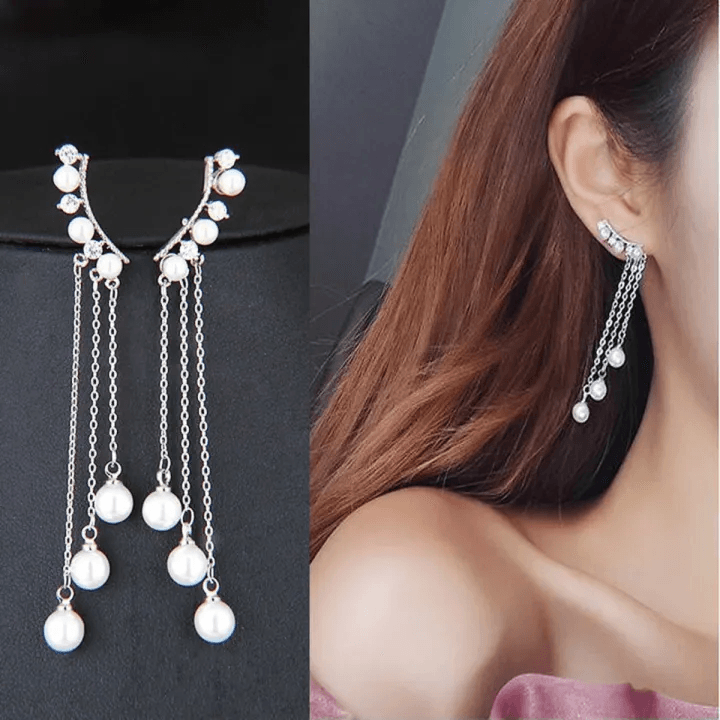 Long Korean Personality Pearl Earrings in Silver