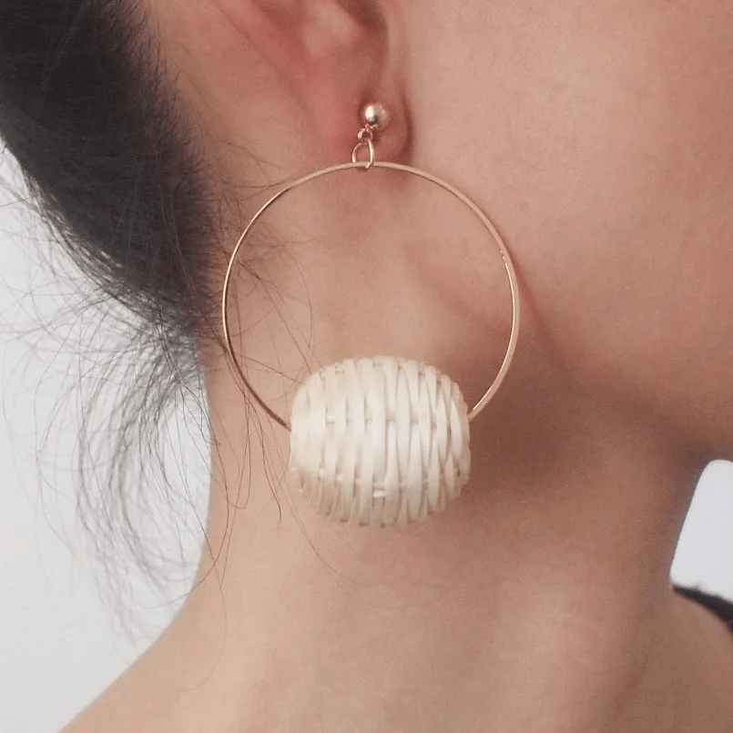 SobPai Handcrafted Natural Wood and Rattan Earrings"