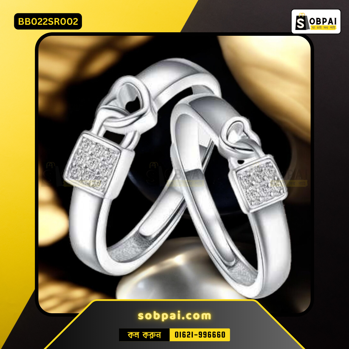 SobPai silver geometric love heart zircon rings for couples with adjustable sizes.