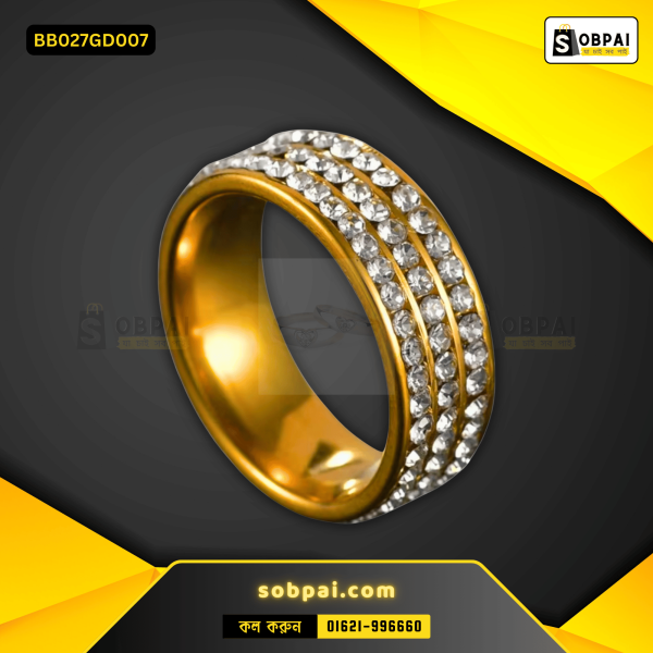 Close-up view of SobPai titanium steel gold ring design