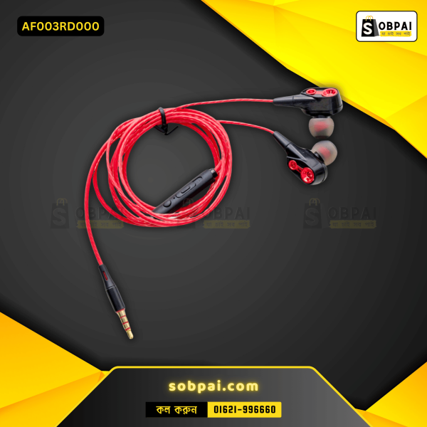 Close-up of SobPai high-bass wired earphones with a 3.5mm jack