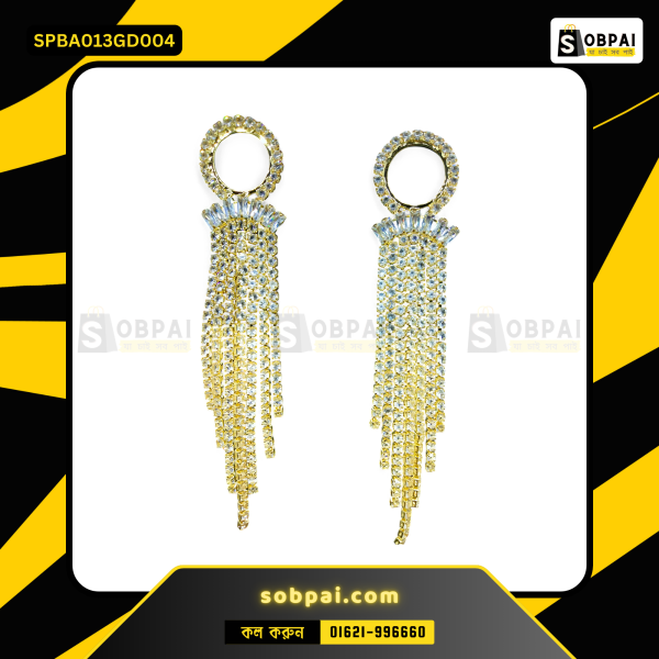 Close-up of Antique Gold Long Chandelier Earrings with sparkling white stones