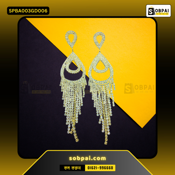 Long rhinestone tassel earrings with geometric design, ideal for parties and formal occasions.