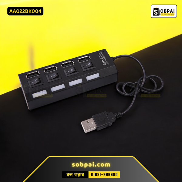 Multi USB port HUB featuring individual ON/OFF switches and LED indicators.