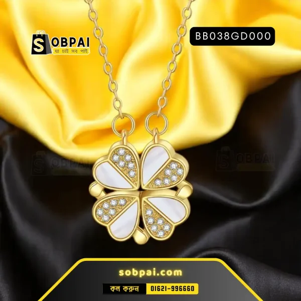 silver plated four-leaf clover necklace for women.