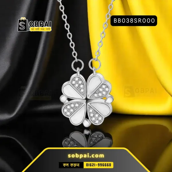 Stylish heart-shaped clover pendant necklace with a detachable design.