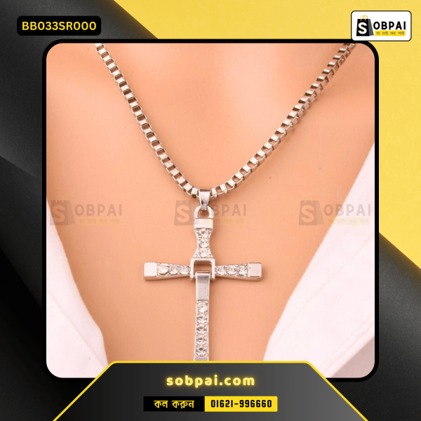 Silver-tone rhinestone cross pendant necklace for men and women