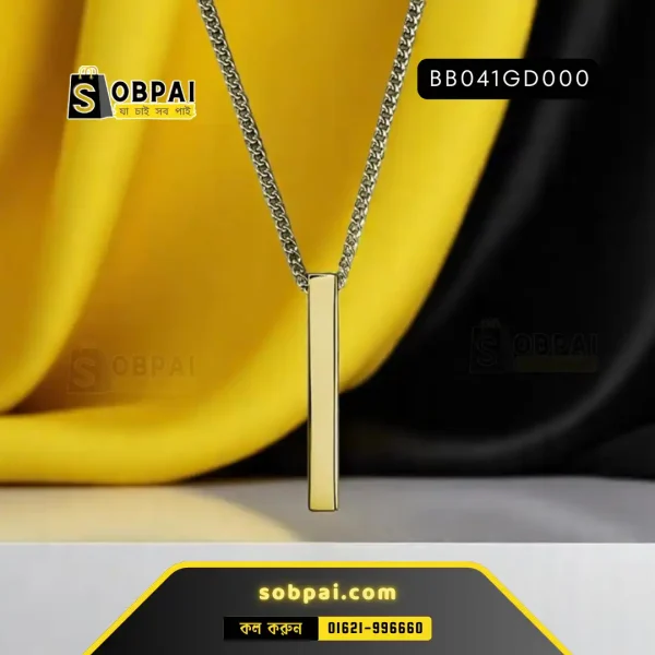 Gold-plated unisex long necklace with geometric design.