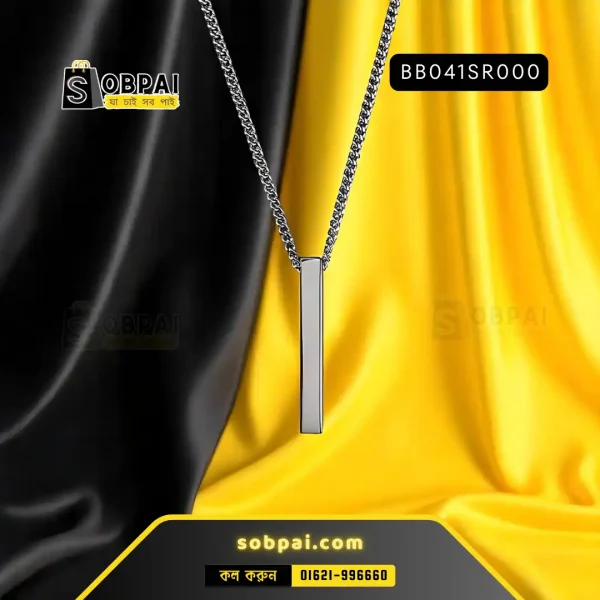 Silver long necklace for men’s cold-style outfits.