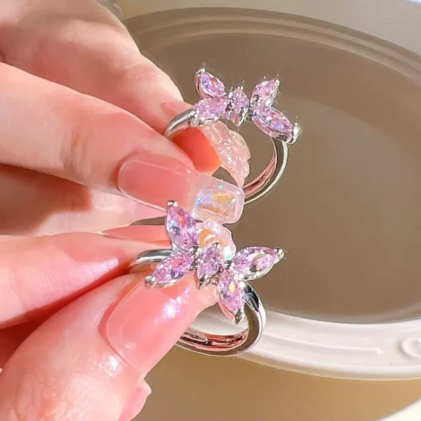 Y2K Butterfly Pink Crystal Ring for Women