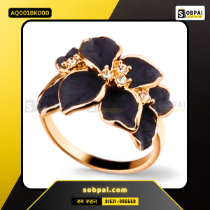 Elegant Gold Flower Finger Ring - Black (7)