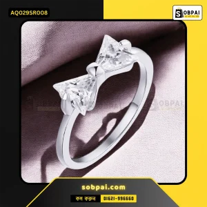 Elegant Bow Crystal Stainless Steel Ring (Silver - 8)