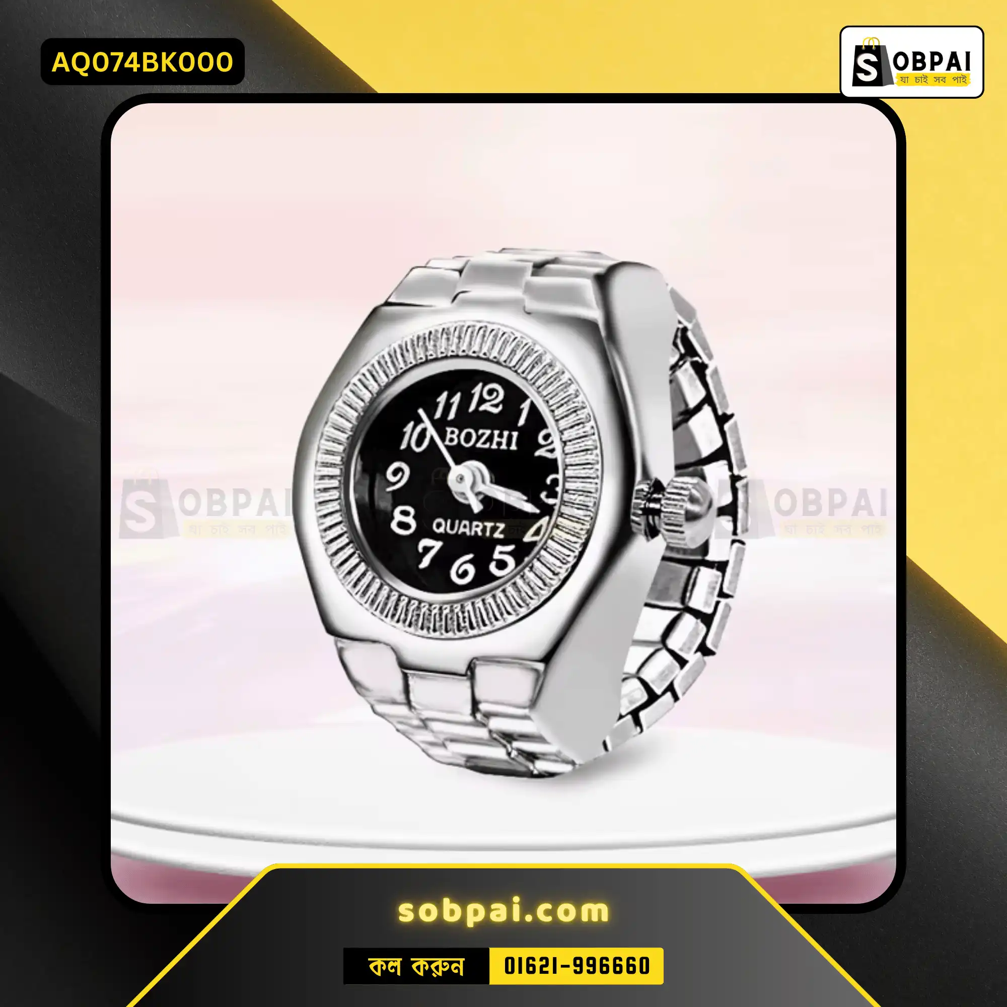 Unique Quartz Ring Watch for All - Round Black