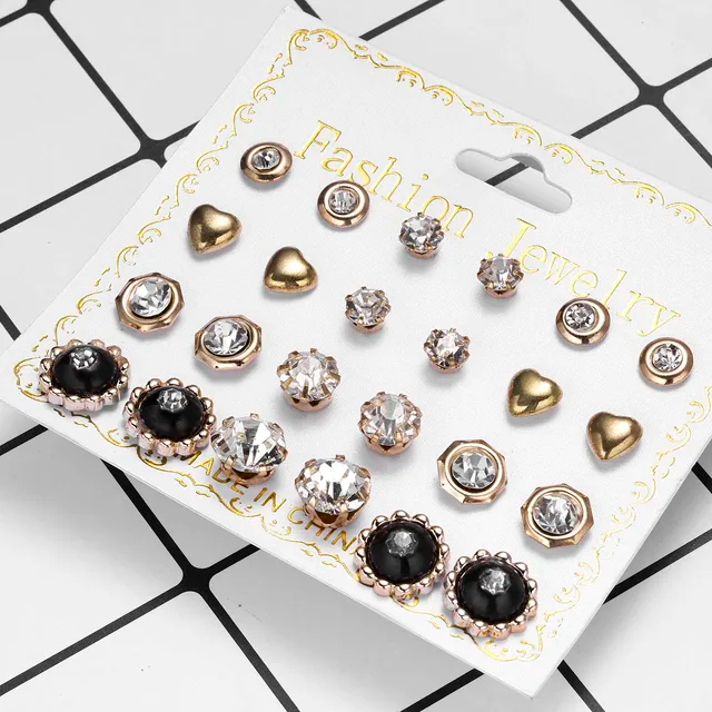 SobPai 12 Pairs Butterfly Heart Earrings Set for Women ? Geometric Rhinestone Simulated Pearl Jewelry Accessories ? Piercing Ball Studs ? Versatile Fashion Set - Image 3