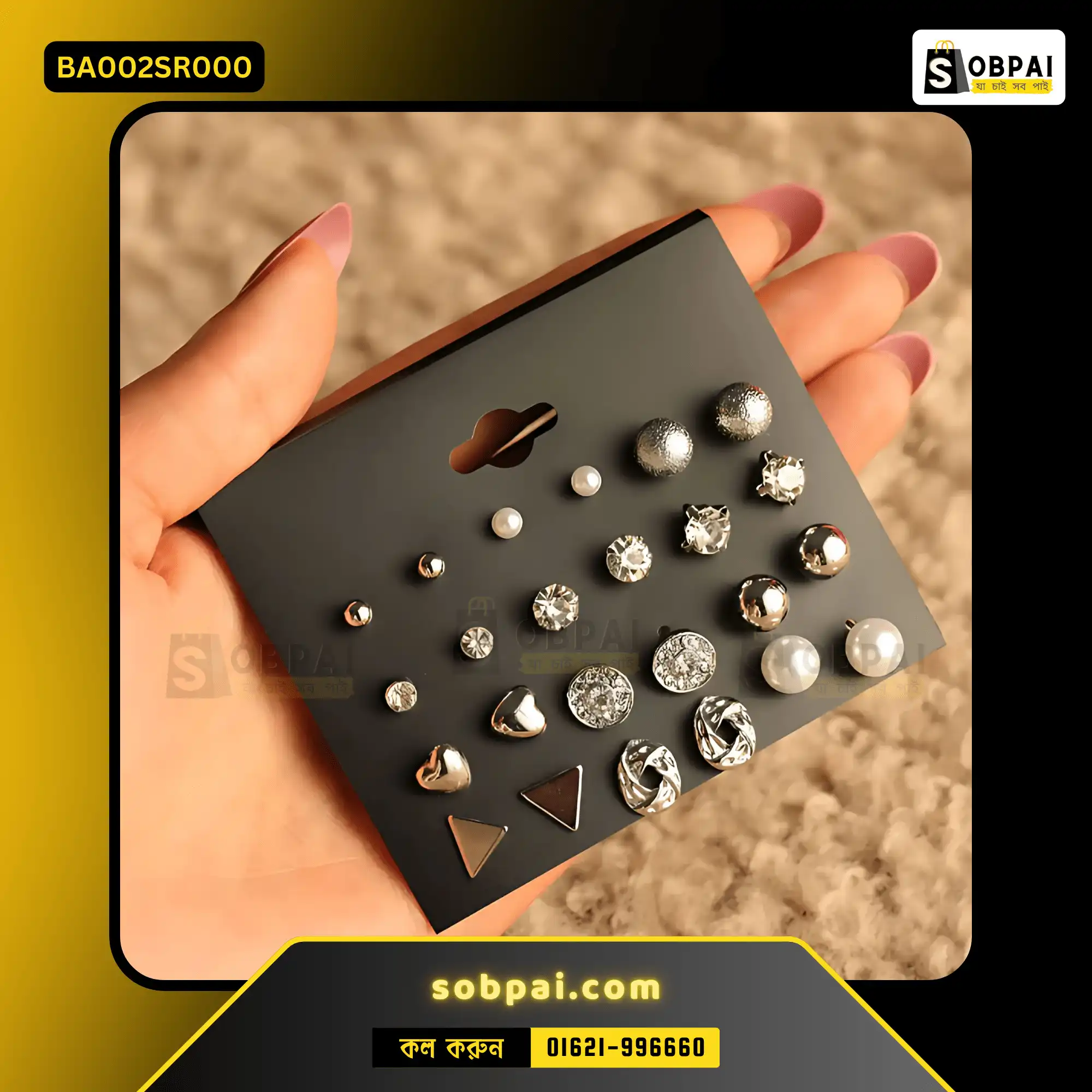 Elegant Crystal and Pearl Earrings Set (Silver) - Image 3