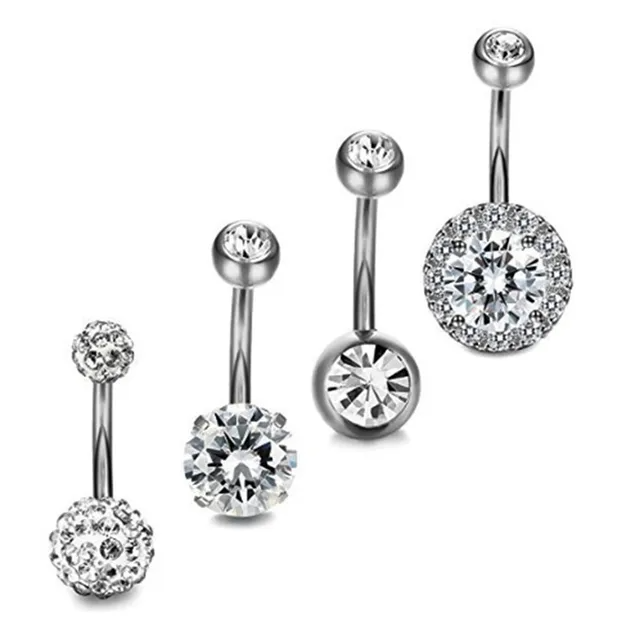 SobPai 1PCS Stainless Steel CZ Crystal Gem Internally Threaded Belly Button Ring - Image 3