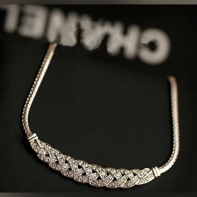 SobPai Upscale Luxury Shiny Rhinestone Short Clavicle Chain Crystal Statement Necklaces & Pendants for Women - Elegant 8-Word Twist Design in Silver & Gold, Ideal for Parties, Weddings, and Daily Wear - Image 3